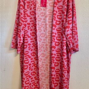 Jess Lea Pink Leopard Print Mesh Kimono Plus NWT